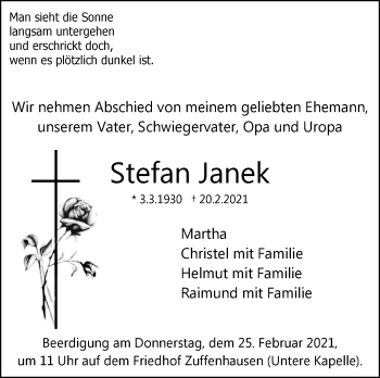 Traueranzeige von Stefan Janek von Stuttgarter Zeitung / Stuttgarter Nachrichten