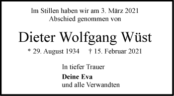 Traueranzeige von Dieter Wolfgang Wüst von Stuttgarter Zeitung / Stuttgarter Nachrichten