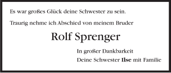 Traueranzeige von Rolf Sprenger von Stuttgarter Zeitung / Stuttgarter Nachrichten