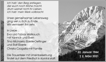 Traueranzeige von Wilhelm Oettinger von Stuttgarter Zeitung / Stuttgarter Nachrichten