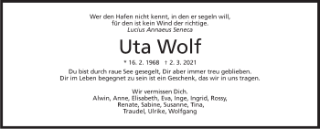 Traueranzeige von Uta Wolf von Stuttgarter Zeitung / Stuttgarter Nachrichten