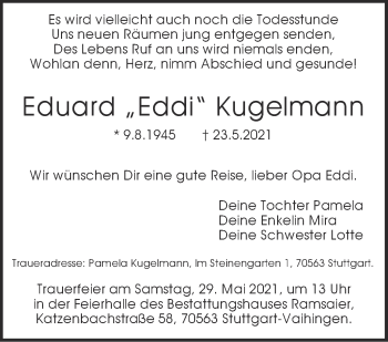 Traueranzeige von Eduard Kugelmann von Stuttgarter Zeitung / Stuttgarter Nachrichten