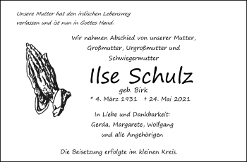 Traueranzeige von Ilse Schulz von Stuttgarter Zeitung / Stuttgarter Nachrichten