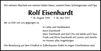 Traueranzeige von Rolf Eisenhardt von Stuttgarter Zeitung / Stuttgarter Nachrichten