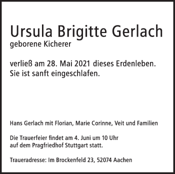Traueranzeige von Ursula Brigitte Gerlach von Stuttgarter Zeitung / Stuttgarter Nachrichten