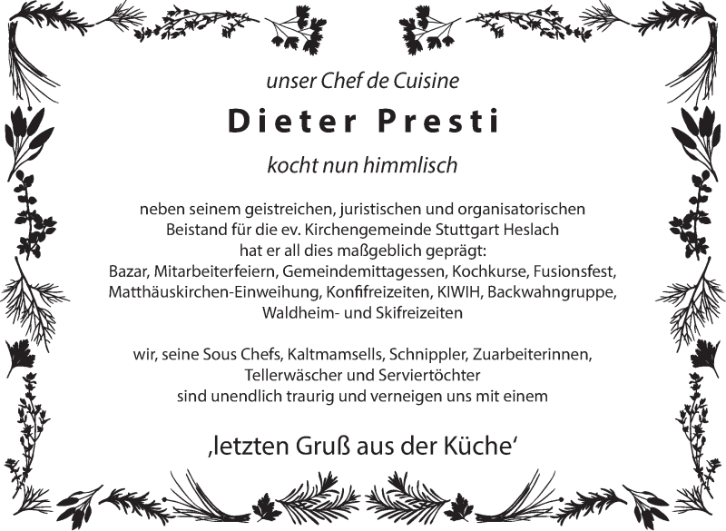 Traueranzeige für Dieter Presti vom 12.06.2021 aus Stuttgarter Zeitung / Stuttgarter Nachrichten