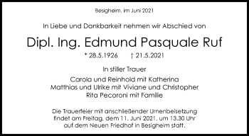 Traueranzeige von Edmund Ruf von Stuttgarter Zeitung / Stuttgarter Nachrichten