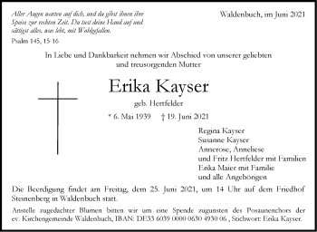Traueranzeige von Erika Kayser von Stuttgarter Zeitung / Stuttgarter Nachrichten