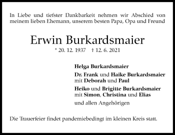 Traueranzeige von Erwin Burkardsmaier von Stuttgarter Zeitung / Stuttgarter Nachrichten