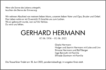 Traueranzeige von Gerhard Hermann von Stuttgarter Zeitung / Stuttgarter Nachrichten