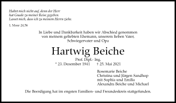 Traueranzeige von Hartwig Beiche von Stuttgarter Zeitung / Stuttgarter Nachrichten