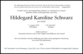 Traueranzeige von Hildegard Karoline Schwarz von Stuttgarter Zeitung / Stuttgarter Nachrichten