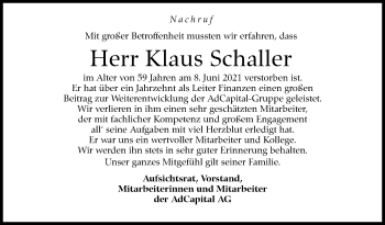 Traueranzeige von Klaus Schaller von Stuttgarter Zeitung / Stuttgarter Nachrichten