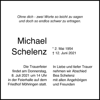 Traueranzeige von Michael Schelenz von Stuttgarter Zeitung / Stuttgarter Nachrichten