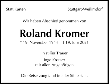Traueranzeige von Roland Kromer von Stuttgarter Zeitung / Stuttgarter Nachrichten