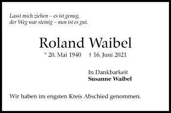 Traueranzeige von Roland Waibel von Stuttgarter Zeitung / Stuttgarter Nachrichten