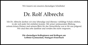 Traueranzeige von Rolf Albrecht von Stuttgarter Zeitung / Stuttgarter Nachrichten