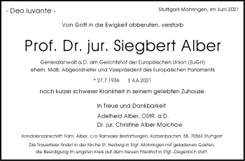 Traueranzeige von Siegbert Alber von Stuttgarter Zeitung / Stuttgarter Nachrichten