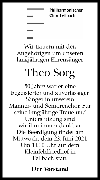 Traueranzeige von Theo Sorg von Stuttgarter Zeitung / Stuttgarter Nachrichten
