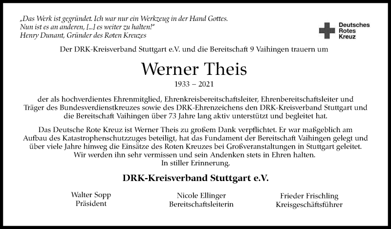  Traueranzeige für Werner Theis vom 24.06.2021 aus Stuttgarter Zeitung / Stuttgarter Nachrichten