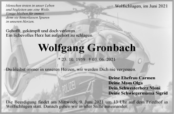 Traueranzeige von Wolfgang Gronbach von Stuttgarter Zeitung / Stuttgarter Nachrichten