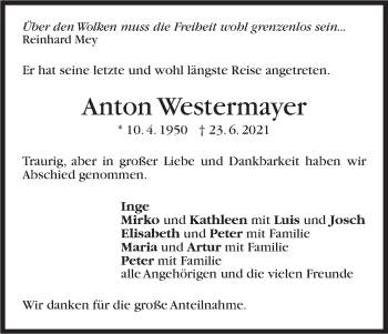 Traueranzeige von Anton Westermayer von Stuttgarter Zeitung / Stuttgarter Nachrichten