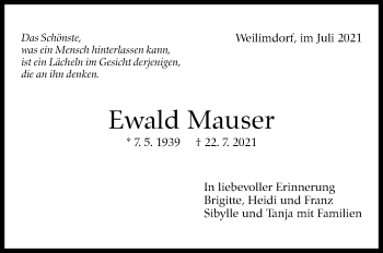 Traueranzeige von Ewald Mauser von Stuttgarter Zeitung / Stuttgarter Nachrichten