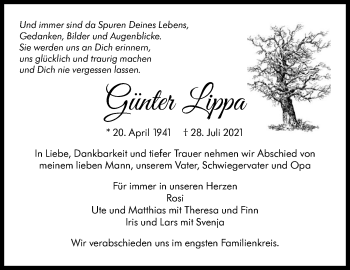 Traueranzeige von Günter Lippa von Stuttgarter Zeitung / Stuttgarter Nachrichten