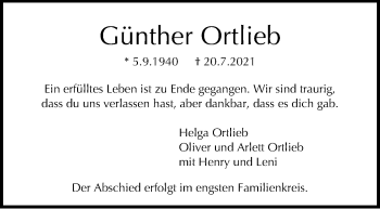 Traueranzeige von Günther Ortlieb von Stuttgarter Zeitung / Stuttgarter Nachrichten