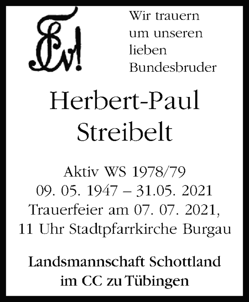  Traueranzeige für Herbert-Paul Streibelt vom 06.07.2021 aus Stuttgarter Zeitung / Stuttgarter Nachrichten