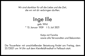 Traueranzeige von Inge Ille von Stuttgarter Zeitung / Stuttgarter Nachrichten