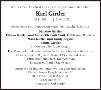 Traueranzeige von Karl Girtler von Stuttgarter Zeitung / Stuttgarter Nachrichten