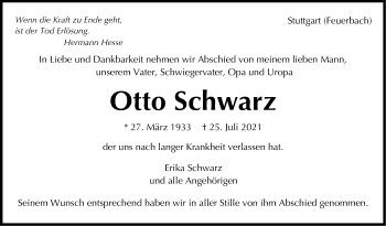 Traueranzeige von Otto Schwarz von Stuttgarter Zeitung / Stuttgarter Nachrichten
