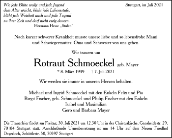 Traueranzeige von Rotraut Schmoeckel von Stuttgarter Zeitung / Stuttgarter Nachrichten