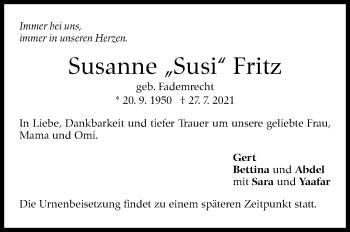 Traueranzeige von Susanne Fritz von Stuttgarter Zeitung / Stuttgarter Nachrichten