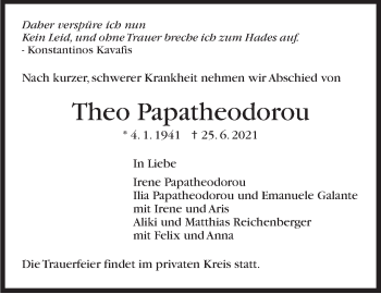 Traueranzeige von Theo Papatheodorou von Stuttgarter Zeitung / Stuttgarter Nachrichten