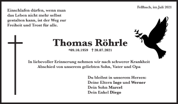 Traueranzeige von Thomas Röhrle von Stuttgarter Zeitung / Stuttgarter Nachrichten