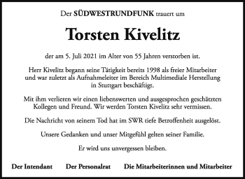 Traueranzeige von Torsten Kivelitz von Stuttgarter Zeitung / Stuttgarter Nachrichten