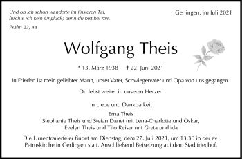 Traueranzeige von Wolfgang Theis von Stuttgarter Zeitung / Stuttgarter Nachrichten