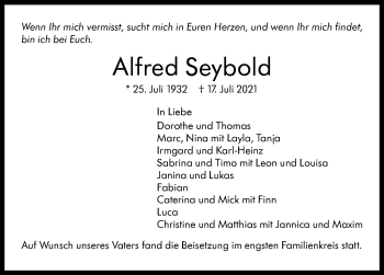 Traueranzeige von Alfred Seybold von Stuttgarter Zeitung / Stuttgarter Nachrichten