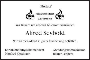 Traueranzeige von Alfred Seybold von Stuttgarter Zeitung / Stuttgarter Nachrichten