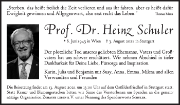 Traueranzeige von Heinz Schuler von Stuttgarter Zeitung / Stuttgarter Nachrichten