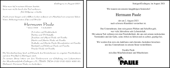 Traueranzeige von Hermann Paule von Stuttgarter Zeitung / Stuttgarter Nachrichten