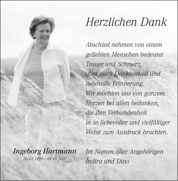 Traueranzeige von Ingeborg Hartmann von Stuttgarter Zeitung / Stuttgarter Nachrichten