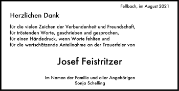 Traueranzeige von Josef Feistritzer von Stuttgarter Zeitung / Stuttgarter Nachrichten