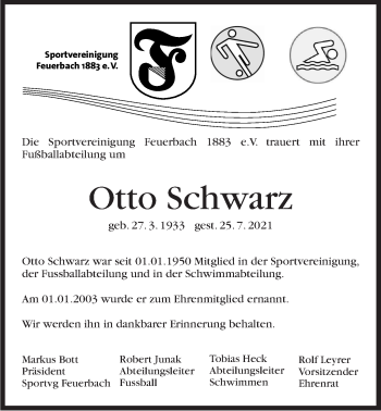 Traueranzeige von Otto Schwarz von Stuttgarter Zeitung / Stuttgarter Nachrichten