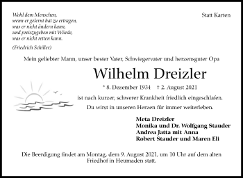 Traueranzeige von Wilhelm Dreizler von Stuttgarter Zeitung / Stuttgarter Nachrichten