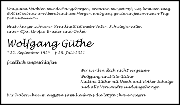 Traueranzeige von Wolfgang Güthe von Stuttgarter Zeitung / Stuttgarter Nachrichten