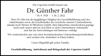 Traueranzeige von Günther Fahr von Stuttgarter Zeitung / Stuttgarter Nachrichten