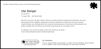 Traueranzeige von Ute Steiger von Stuttgarter Zeitung / Stuttgarter Nachrichten